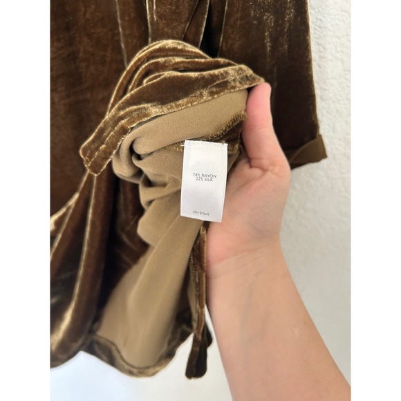 J.Jill Brown Silk Rayon Velvet Tunic Top 3/4 Sleeve Size Medium Fairy Grudge - Picture 3 of 9